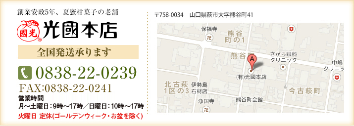 創業安政5年、夏蜜柑菓子の老舗 | 光國本店　全国発送承ります。0838-22-0239